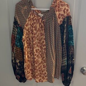 Easel Patchwork Floral Blouse - Multicolor